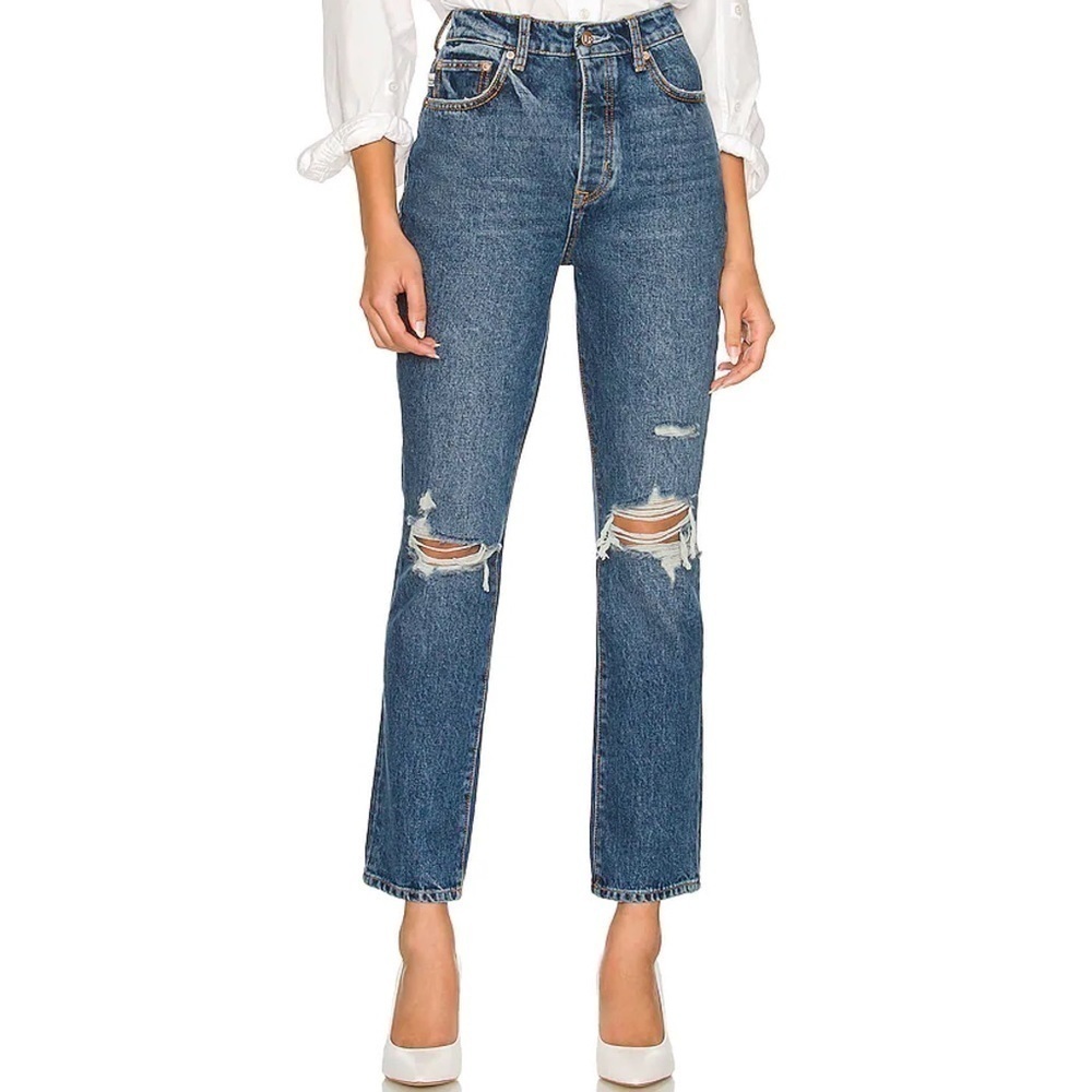 Lovers + Friends Reece High Rise Rigid Slim Straight Distressed Jeans Size 26 - Picture 8 of 8